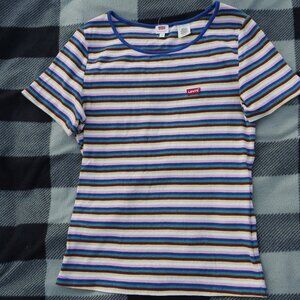 S Levi Rainbow Striped Fitted Ribbed TShirt